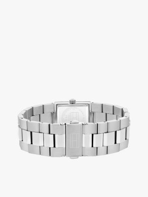 montre en acier inoxydable à cadran carré argent pour femmes tommy hilfiger