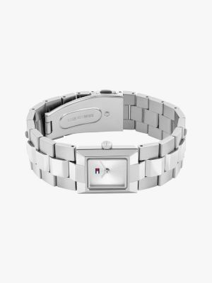 montre en acier inoxydable à cadran carré argent pour femmes tommy hilfiger