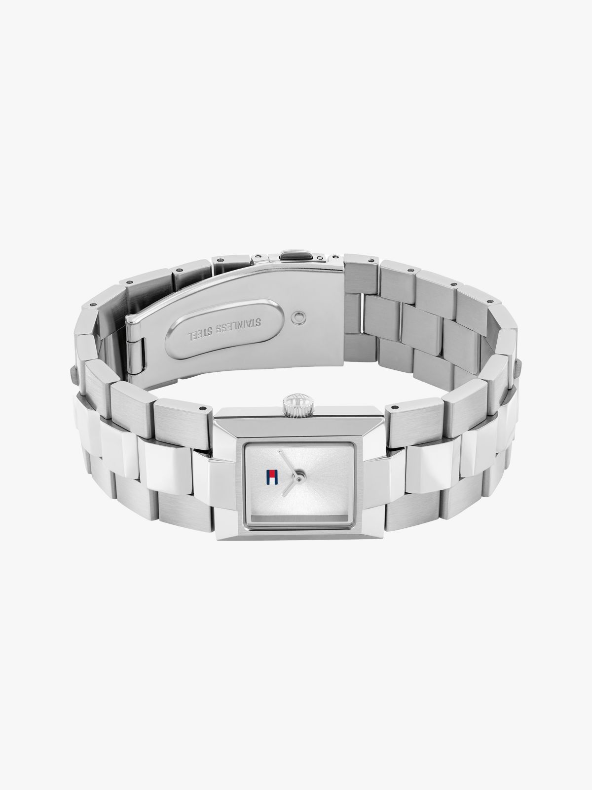 Stainless Steel Square Dial Bracelet Watch — Silver