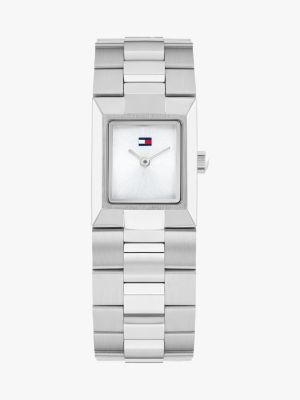 montre en acier inoxydable à cadran carré argent pour femmes tommy hilfiger