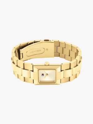 montre bracelet plaqué ion or à cadran carré or pour femmes tommy hilfiger