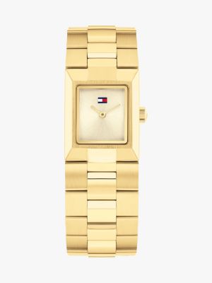 montre bracelet plaqué ion or à cadran carré gold pour femmes tommy hilfiger