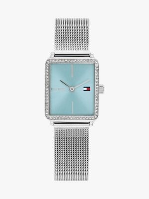 silver blue dial crystal-embellished mesh strap watch for women tommy hilfiger