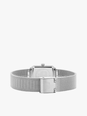 silver lavender dial crystal-embellished mesh strap watch for women tommy hilfiger