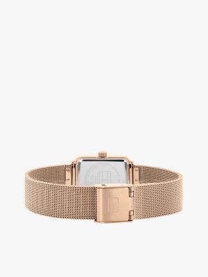 gold carnation gold-plated crystal-embellished mesh strap watch for women tommy hilfiger