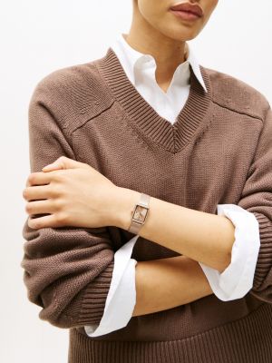 gold nelkenvergoldete uhr mit mesh-armband und kristallen für damen - tommy hilfiger