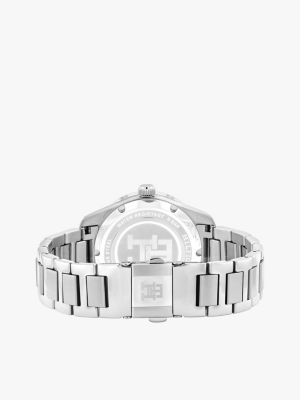 zilver horloge met schakelband en th-monogram voor dames - tommy hilfiger