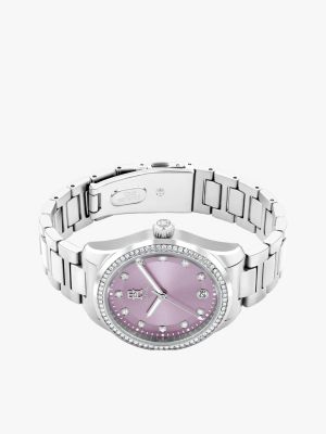 silver th monogram lavender dial bracelet watch for women tommy hilfiger