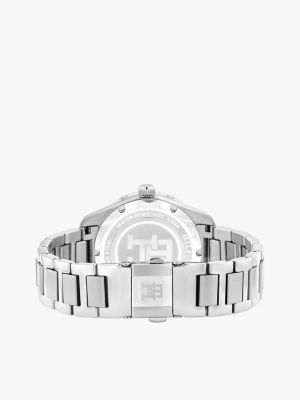 silver th monogram blue dial bracelet watch for women tommy hilfiger