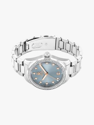 montre à cadran bleu et monogramme th argent pour femmes tommy hilfiger