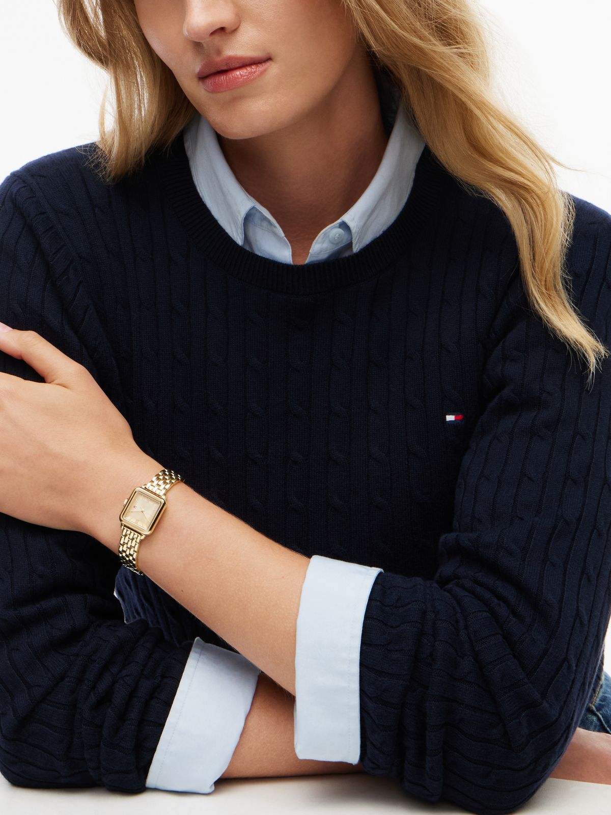 Rectangular Dial Gold-Plated Chain-Link Watch — Gold