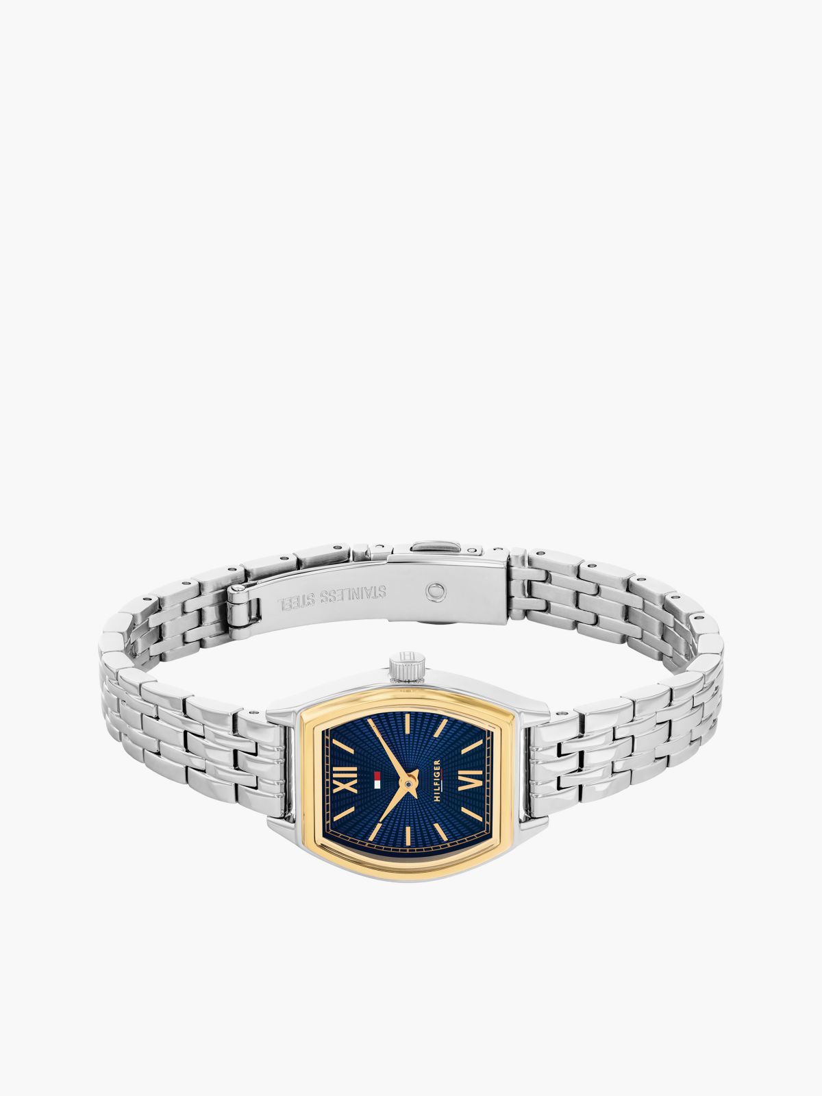 Square Blue Dial Stainless Steel Chain-Link Watch — Silver