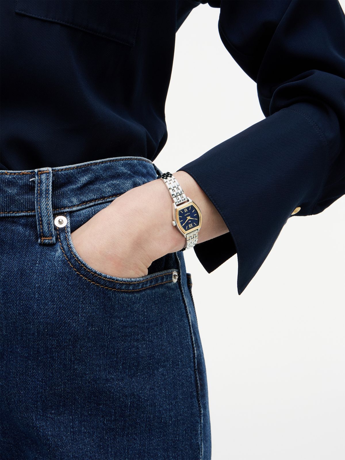 Square Blue Dial Stainless Steel Chain-Link Watch — Silver