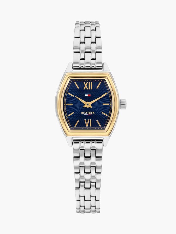 Square Blue Dial Stainless Steel Chain-Link Watch — Silver