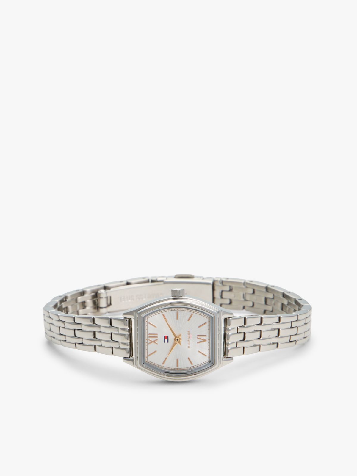Square White Dial Stainless Steel Chain-Link Watch — Silver