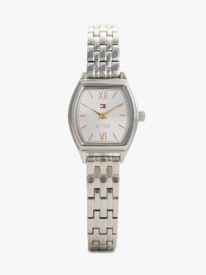 silver square white dial stainless steel chain-link watch for women tommy hilfiger