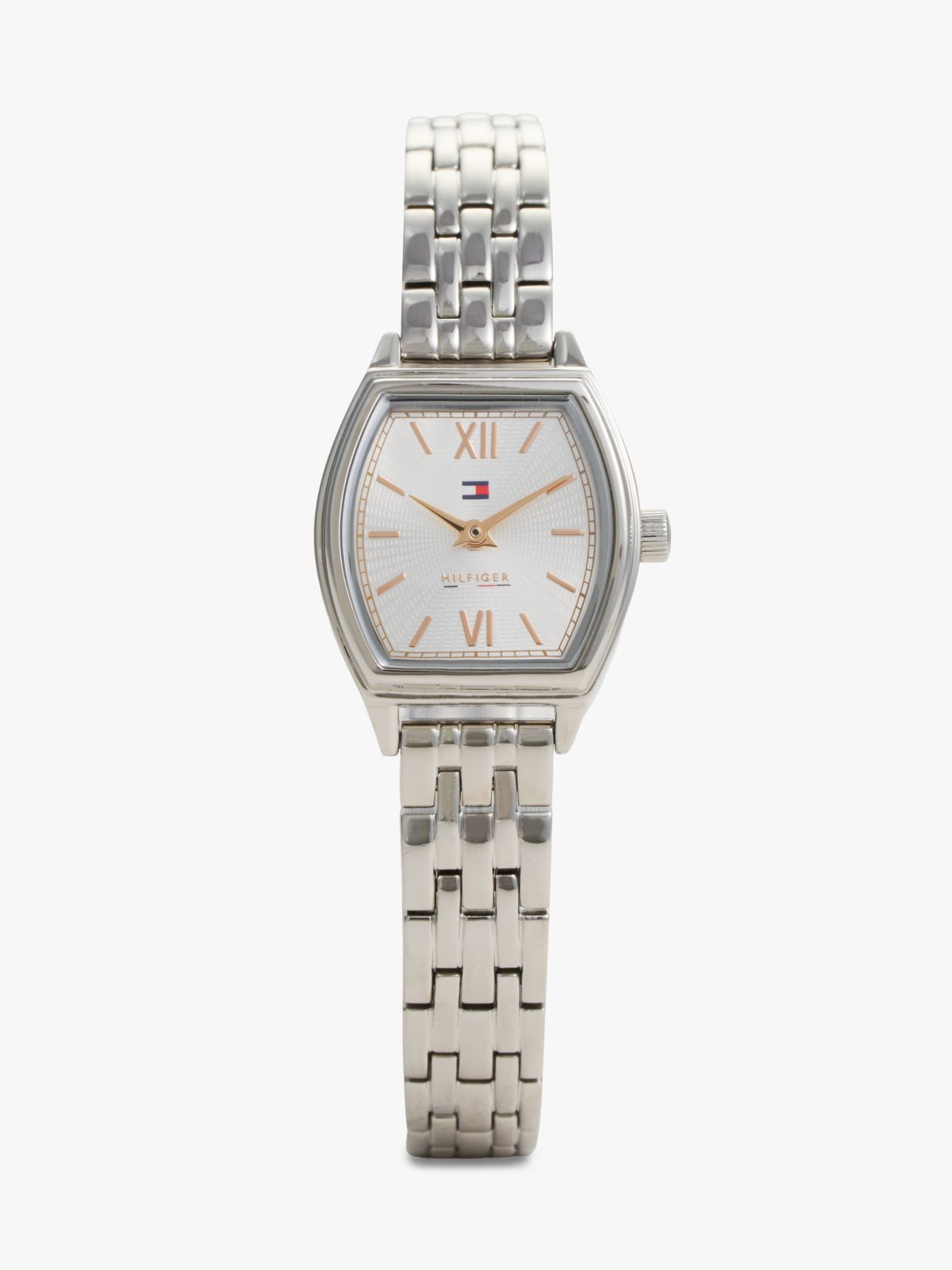 Square White Dial Stainless Steel Chain-Link Watch — Silver