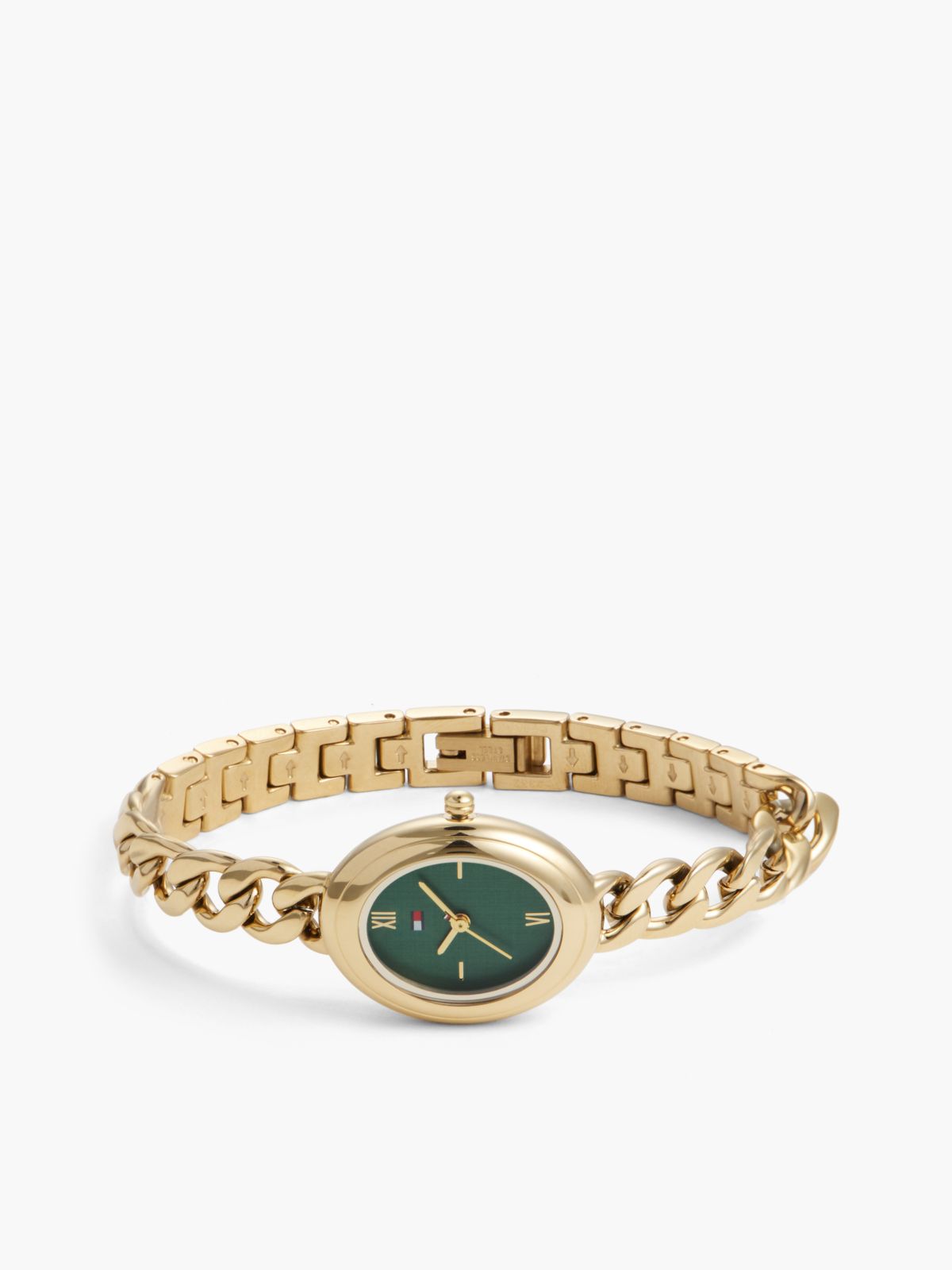 Green Oval Dial Gold-Plated Bracelet Watch — Gold