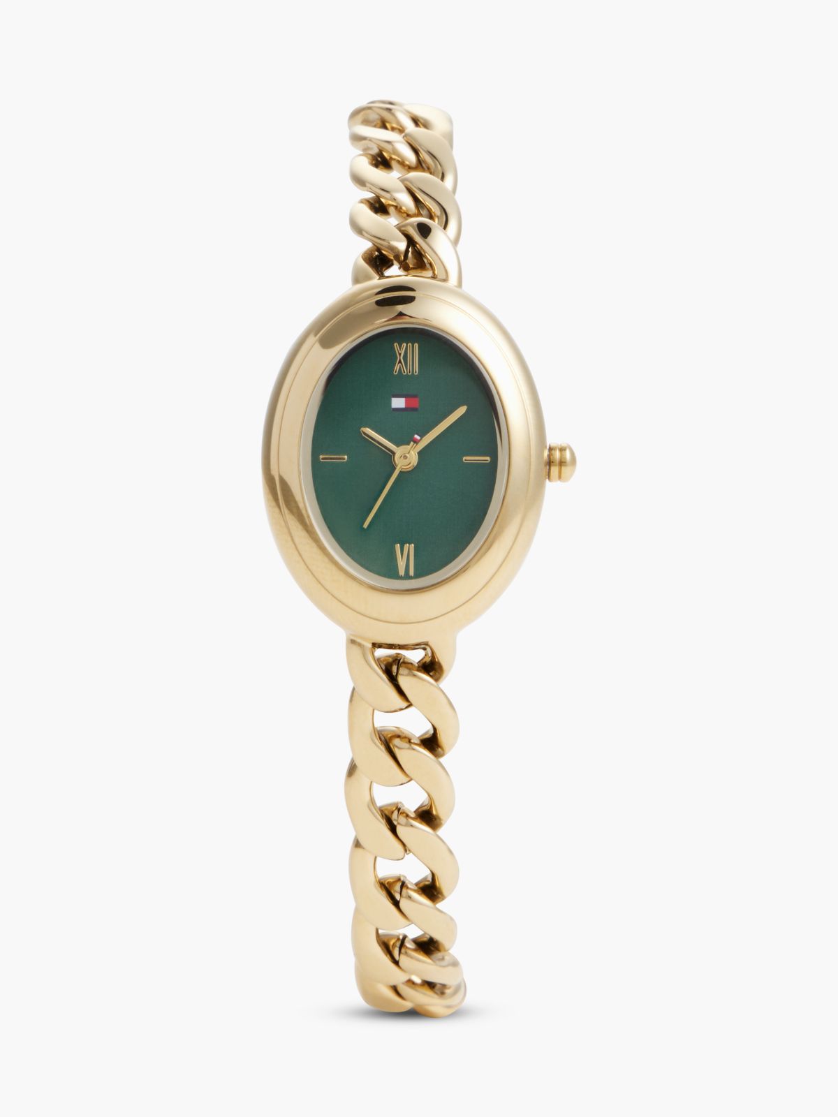 Green Oval Dial Gold-Plated Bracelet Watch — Gold