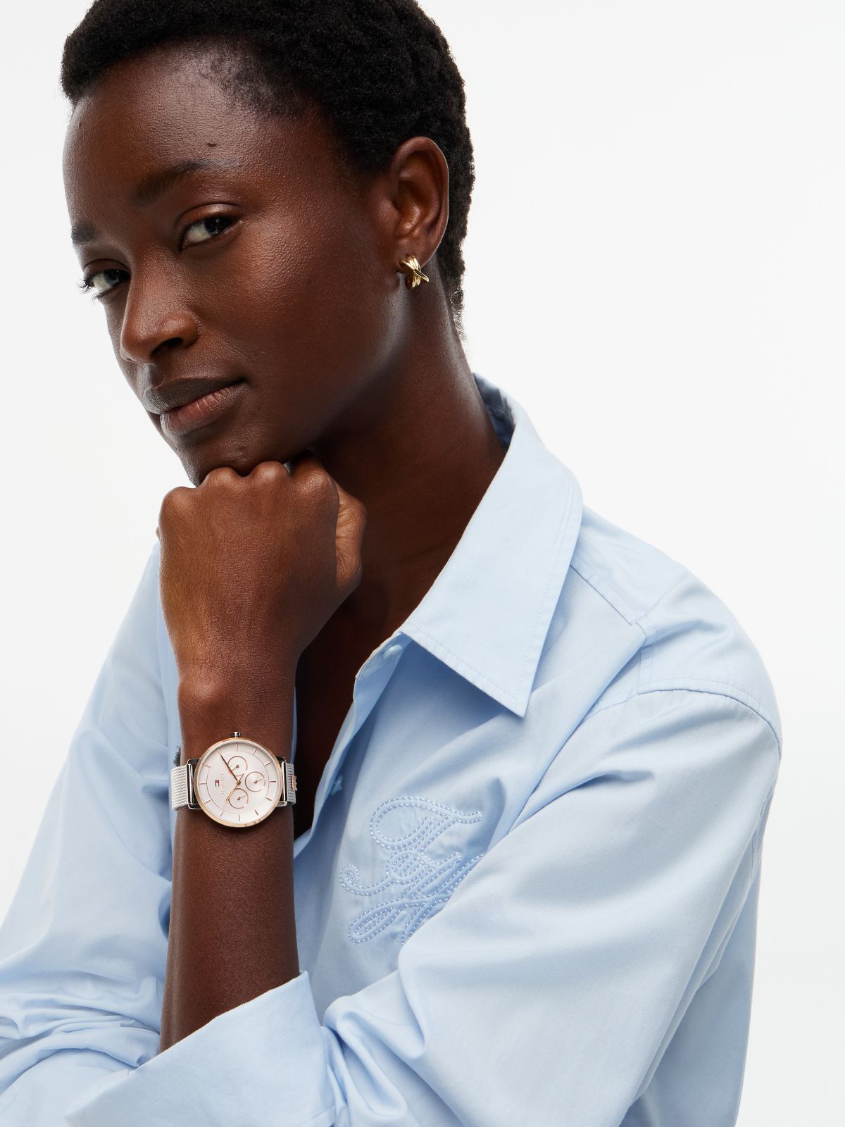 TH Monogram Two-Tone Mesh Strap Watch — Multi