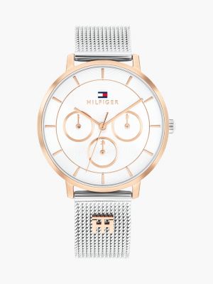 montre bicolore à bracelet en maille et monogramme th multi pour femmes tommy hilfiger