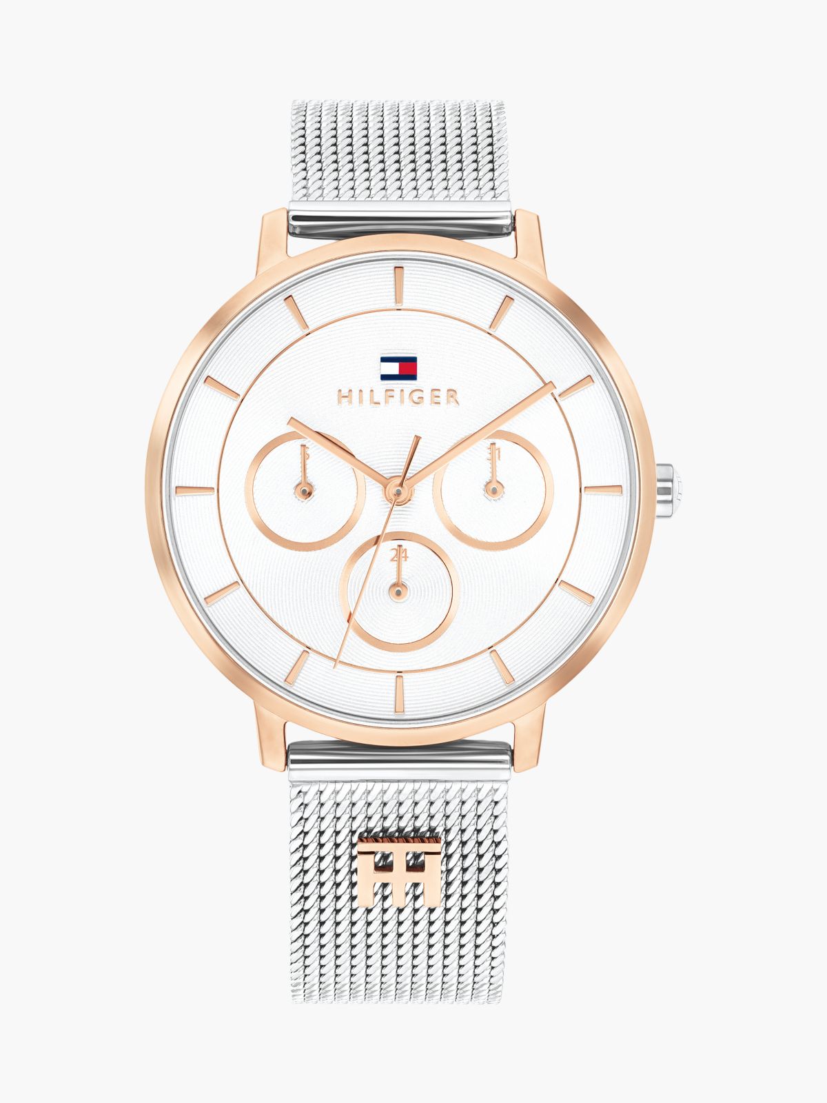 TH Monogram Two-Tone Mesh Strap Watch — Multi