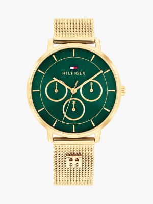 montre plaqué or à bracelet en maille et monogramme th gold pour femmes tommy hilfiger