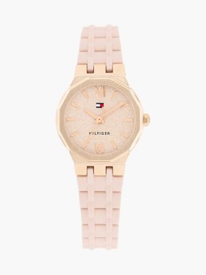 pink blush silicone strap carnation gold-plated watch for women tommy hilfiger