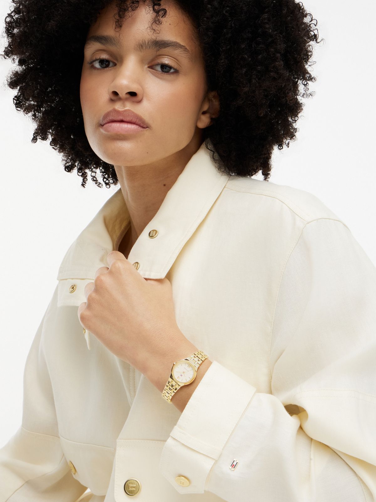 Gold-Plated Frosted Dial Chain-Link Watch — Gold