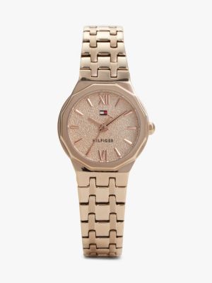 gold carnation gold-plated frosted dial chain-link watch for women tommy hilfiger