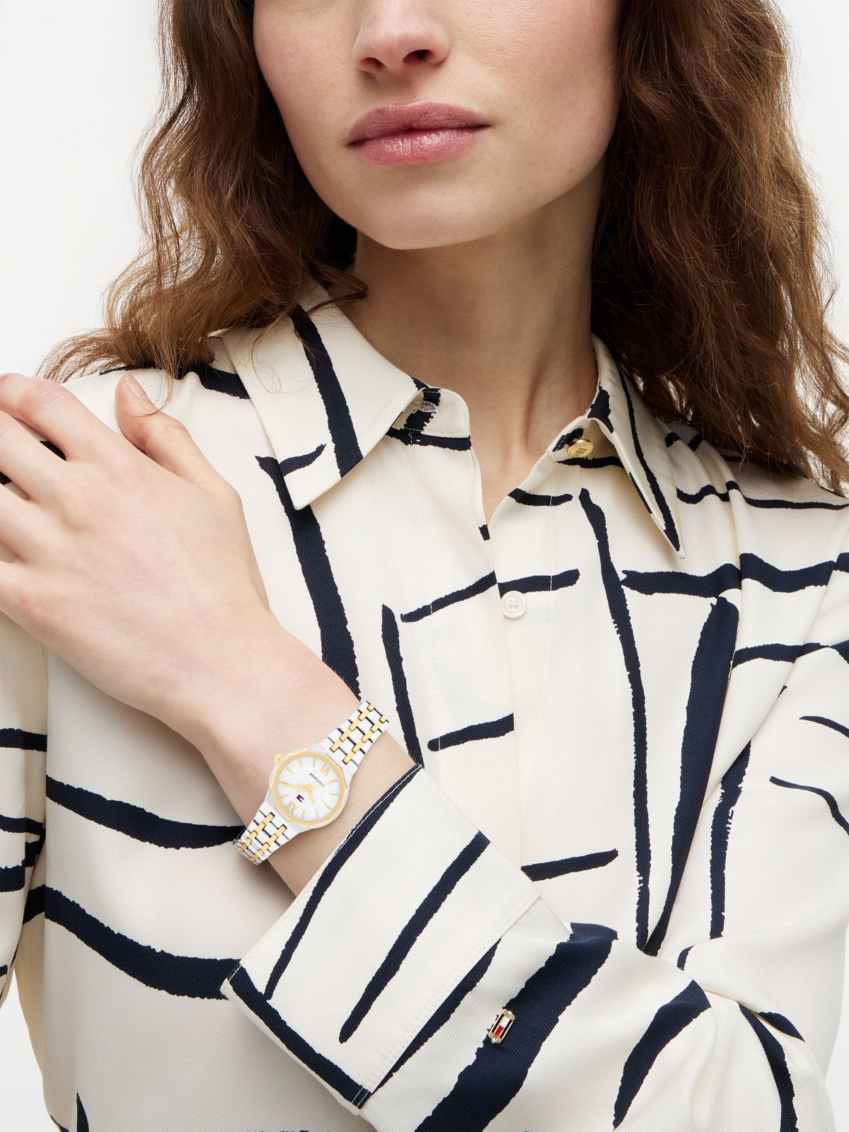 Two-Tone Stainless Steel Frosted Dial Chain-Link Watch — Multi