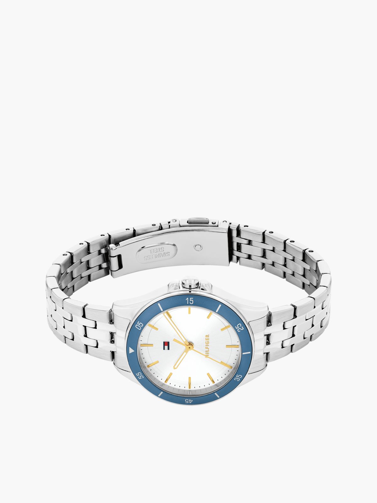 Blue Bezel White Dial Chain-Link Watch — Silver