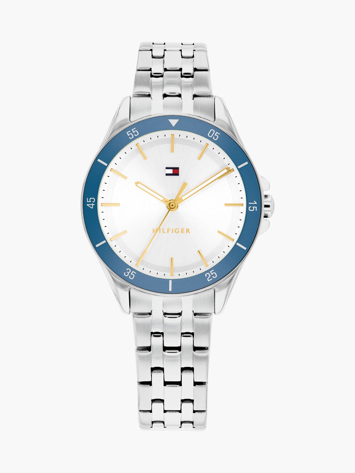 Blue Bezel White Dial Chain-Link Watch — Silver