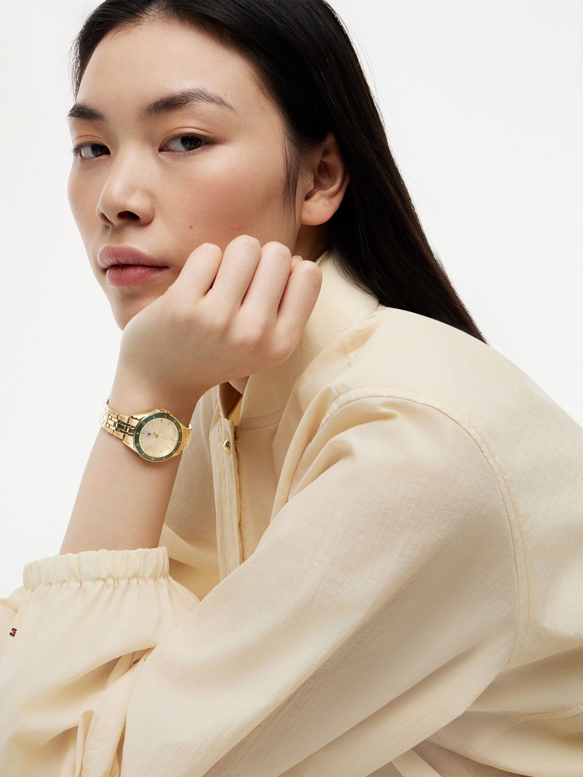 Green Bezel Gold-Plated Chain-Link Watch — Gold