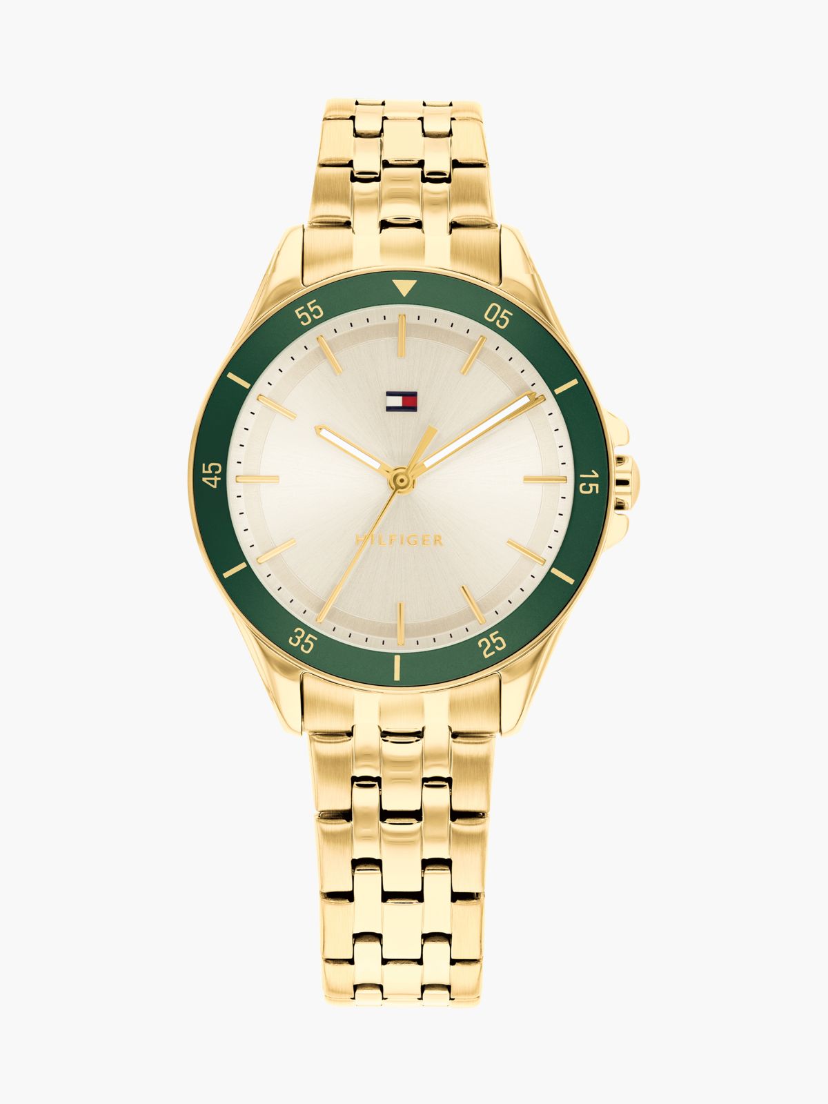 Green Bezel Gold-Plated Chain-Link Watch — Gold