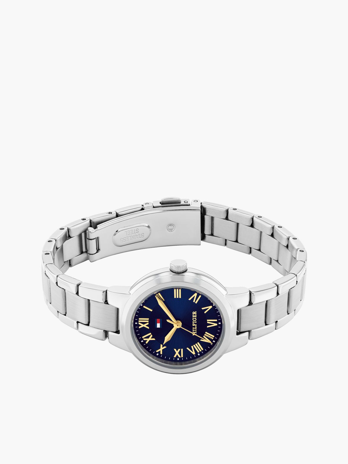 Blue Dial Stainless Steel Chain-Link Watch — Silver