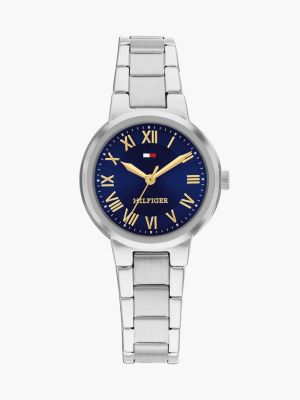 montre en acier inoxydable à cadran bleu silver pour femmes tommy hilfiger