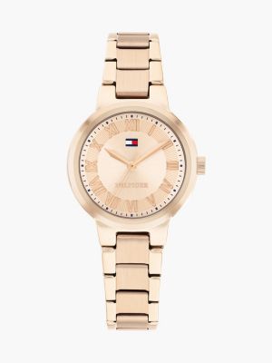 gold verguld horloge met schakelband voor dames - tommy hilfiger
