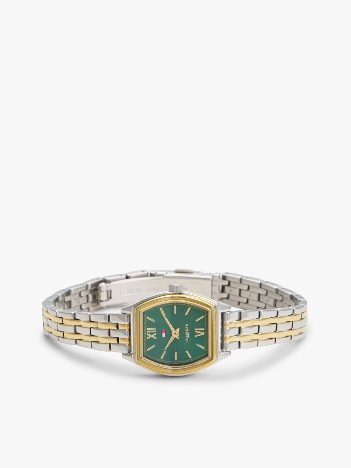 Square Green Dial Two-Tone Chain-Link Watch — Multi