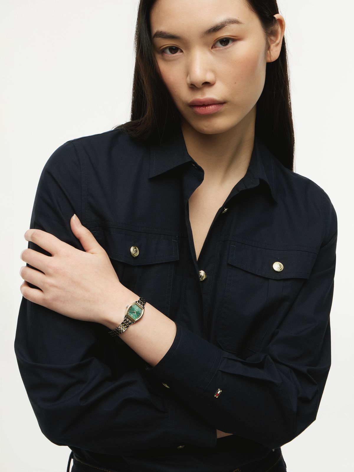 Square Green Dial Two-Tone Chain-Link Watch — Multi