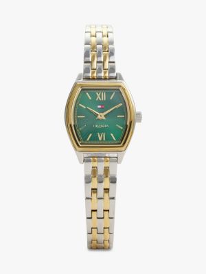 multi square green dial two-tone chain-link watch for women tommy hilfiger