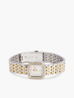 Crystal Bezel Two-Tone Rectangular Dial Watch — Multi 3