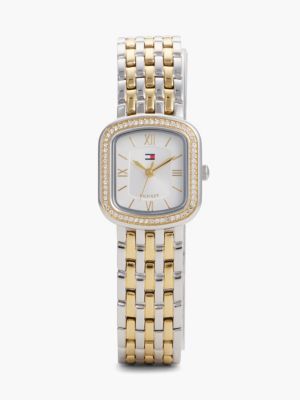multi uhr mit zweifarbigem zifferblatt und kristall-lünette für damen - tommy hilfiger
