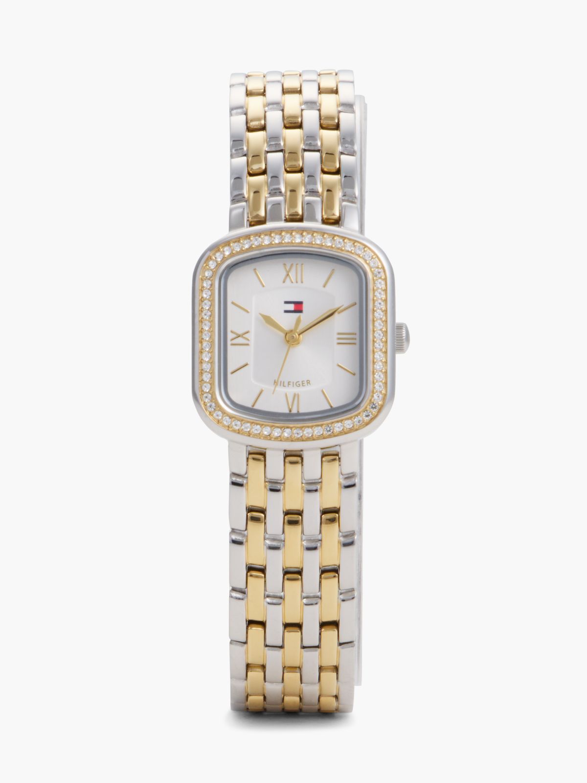Crystal Bezel Two-Tone Rectangular Dial Watch — Multi
