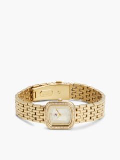 Crystal Bezel Gold-Plated Rectangular Dial Watch — Gold 3
