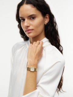 Crystal Bezel Gold-Plated Rectangular Dial Watch — Gold 4