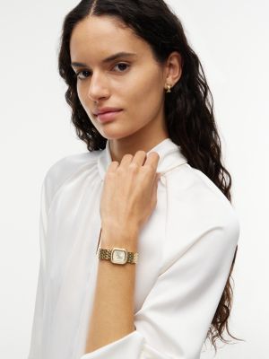 reloj con bisel de cristales y esfera rectangular chapada en oro gold de mujeres tommy hilfiger