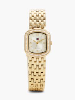 Crystal Bezel Gold-Plated Rectangular Dial Watch — Gold 1