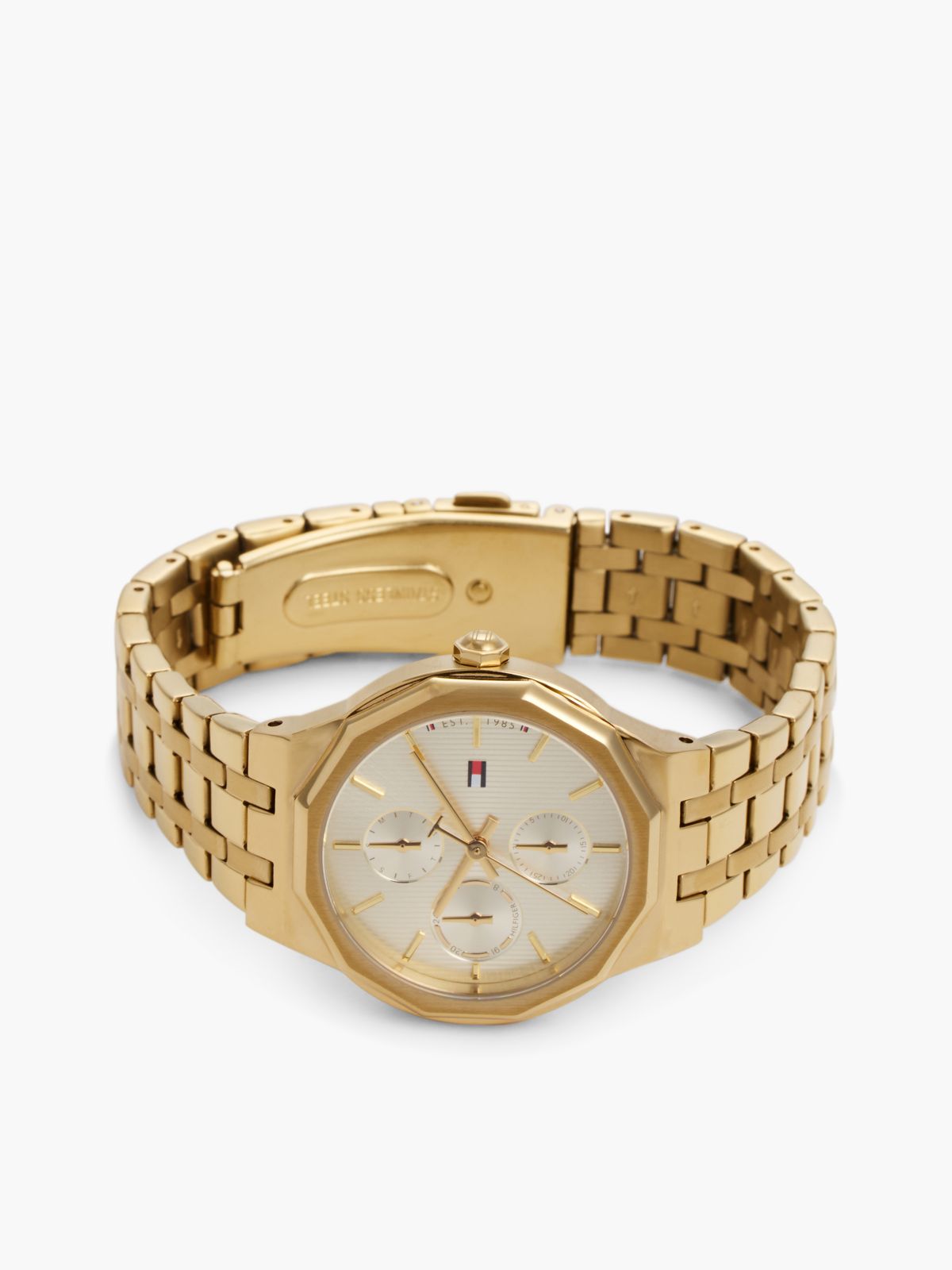 Geometric Bezel Gold-Plated Stainless Steel Watch — Gold