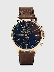 brązowy zegarek z brązowym skórzanym paskiem dla mężczyźni - tommy hilfiger